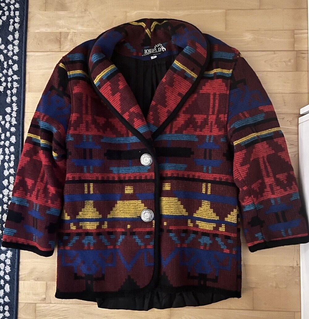 VTG 90s Southwestern Aztec Tribal Equestrian Western Navajo Wool Coat USA S